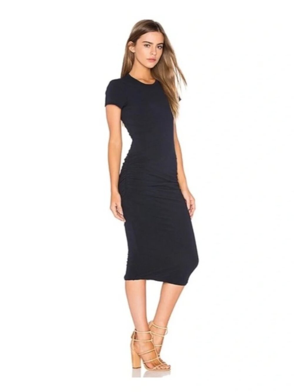 James Perse Short-Sleeve Ruched Midi Dress